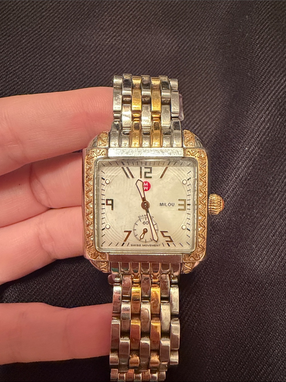 Michele Two-Tone Gold & Silver Square Link Watch